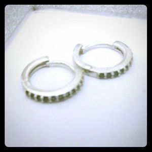 Silver loop earrings with emerald CZ crystals